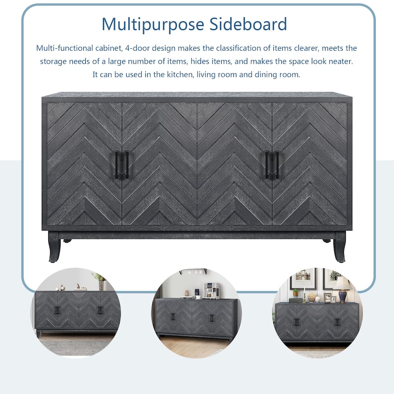 GDFStudio - Heritage Stripe Vintage Wooden Buffet Storage Cabinet with 4 Doors