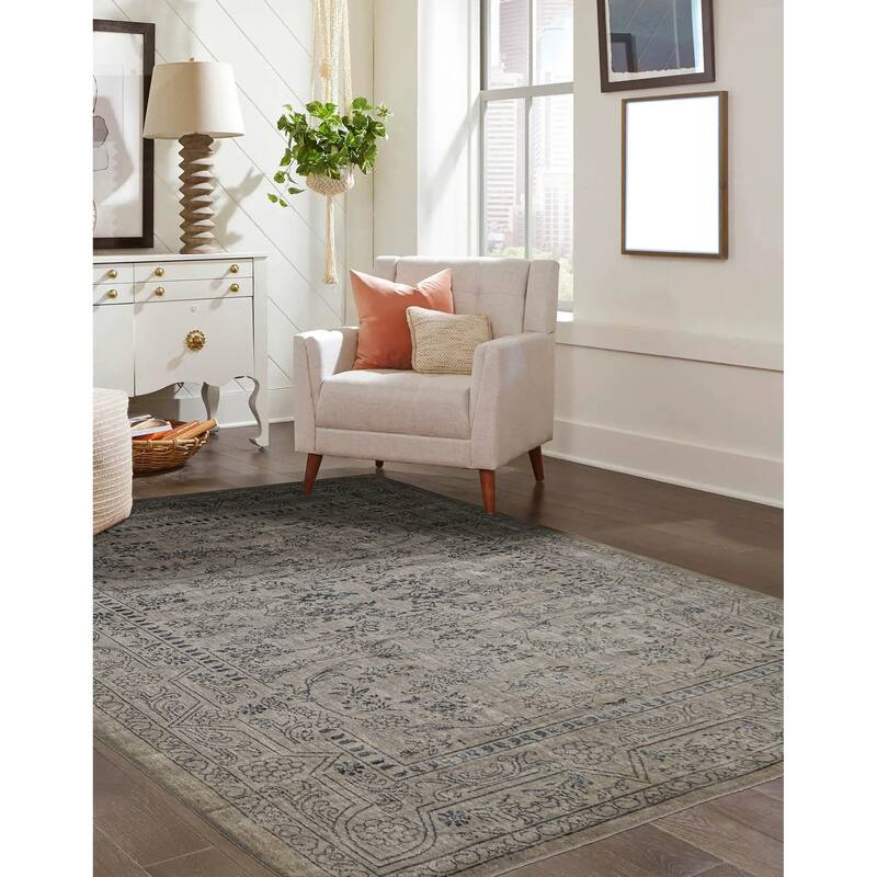 ECARPETGALLERY Hand Loomed Elysian Grey Viscose, Wool Rug - 6'8 x 9'8