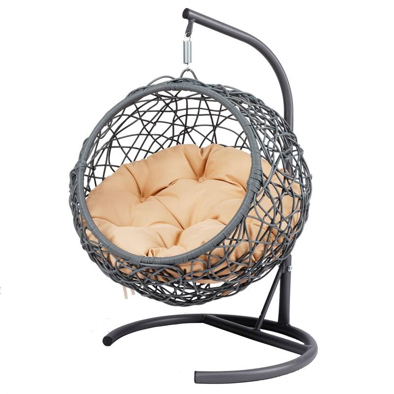 Cat Swing Bed with Stand & Cushion, Cat Egg Chair with Rattan Appearance, Indoor Hanging Swinging Cat Bed for Cats