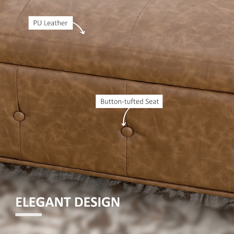 HOMCOM Rectangular Storage Ottoman Bench, Button Tufted Faux Leather Upholstered Footstool with Soft Closing Hinged Lid