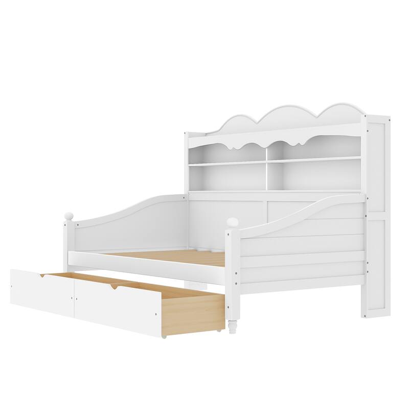 Twin Daybed with Storage Drawers and Headboard Shelving Wooden Frame