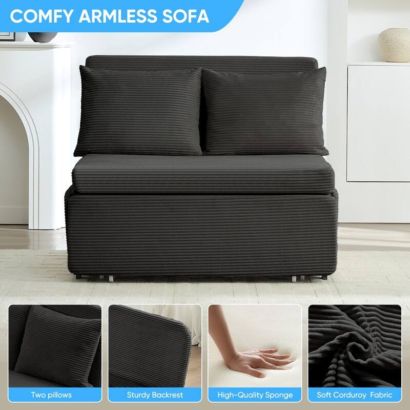 Mixoy Corduroy Fabric Queen Size/Twin Size Sofa Bed, 2-in-1 Modern Pull Out Sleeper Sofa Bed
