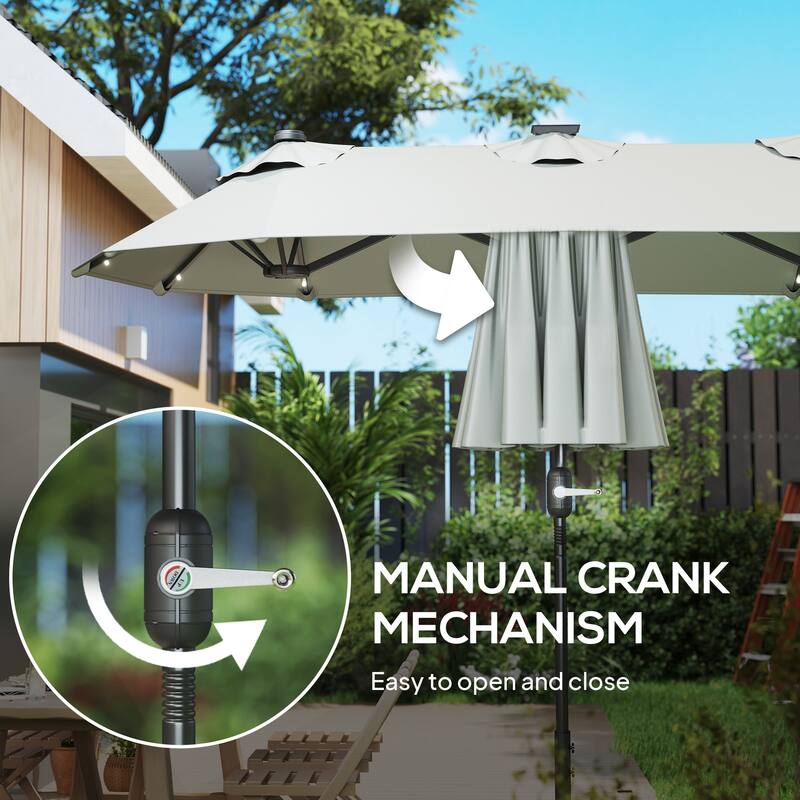 Outdoor Double-Sided Patio Umbrella with 40-Degree Tiltable Canopy 35 Solar LED Lights Steel Frame and Weighted Base