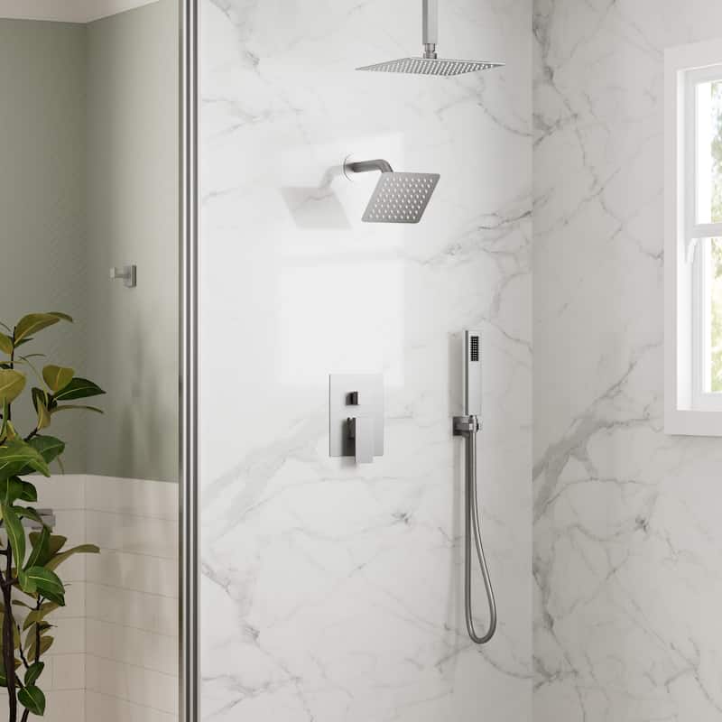 GRANDJOY Dual Shower Heads 10 Inch Ceiling Mounted Rainfall Shower System with Rough-in Valve