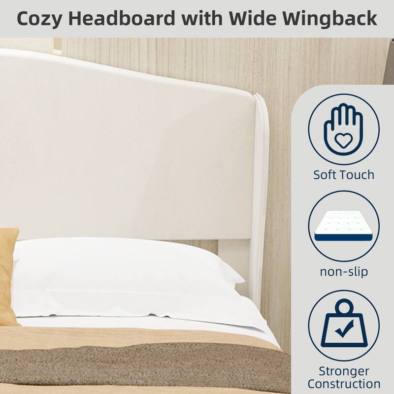Upholstered Bed Frame Fabric Platform Bed with Wingback Headboard/Wood Slats Support/No Box Spring Needed/Noise-Free Structure