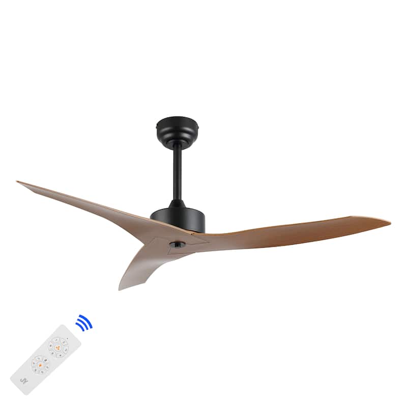 Sully 50" Modern Minimalist Iron/Plastic Mobile-App/Remote-Controlled 6-Speed Razor Ceiling Fan, by JONATHAN Y - Black/Light Brown Wood