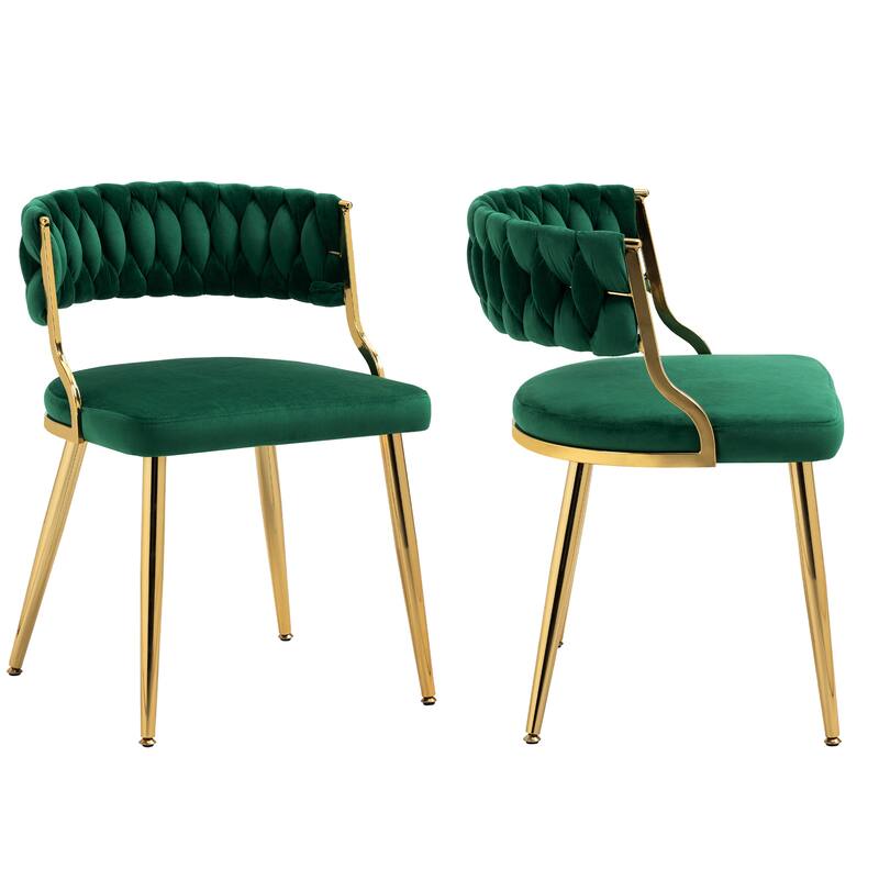 Set of 2 Velvet Dining Chair with Golden Metal Legs