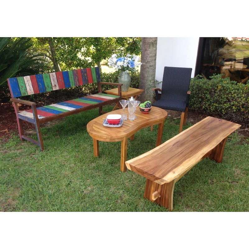 Chic Teak Suar Live Edge Slab Backless Bench approximately 118" long