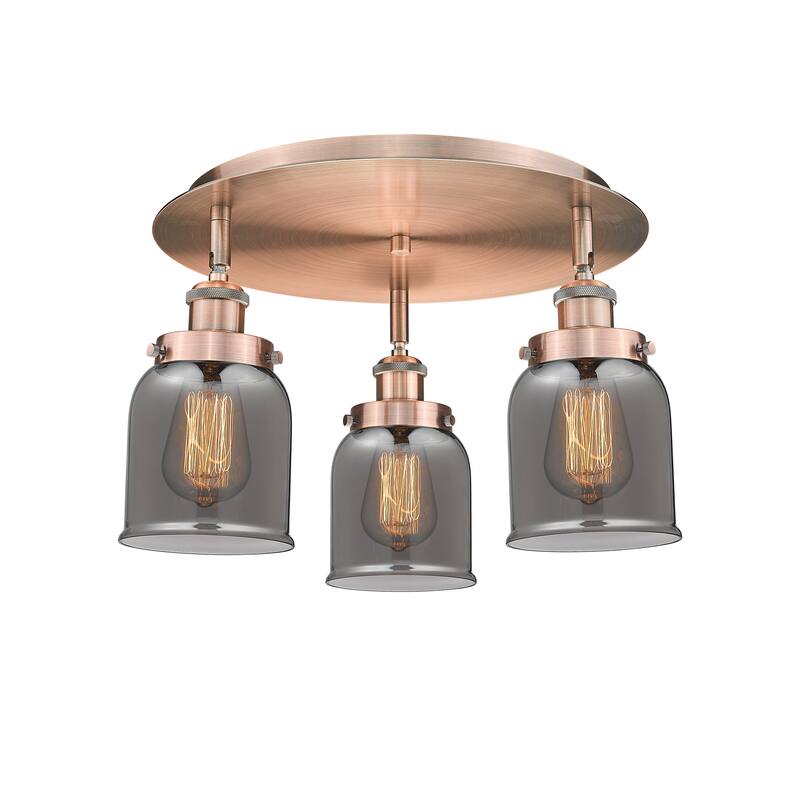 Innovations Lighting Bell - 3 Light 17" Flush Mount - Antique Copper/Light Smoke