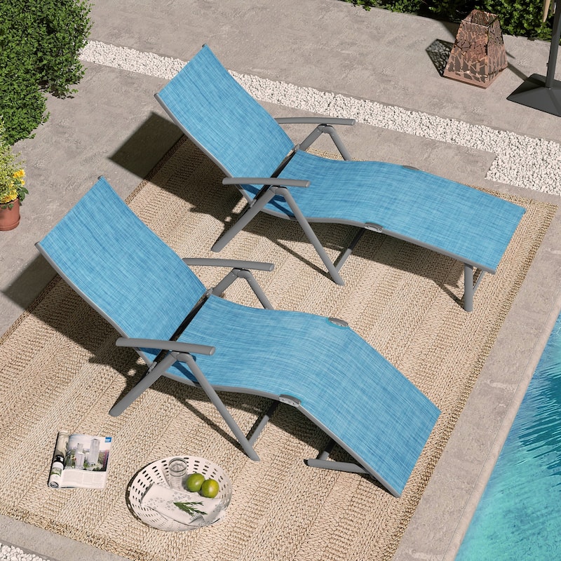 VredHom Outdoor Portable Folding Chaise Lounge Chairs (Set of 2) - 70" L x 20" W x 14" H
