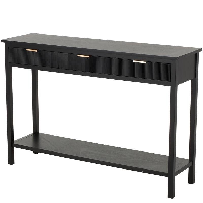 Black Wooden Handmade 3 Drawers Living Room Console Table with Gold Handles