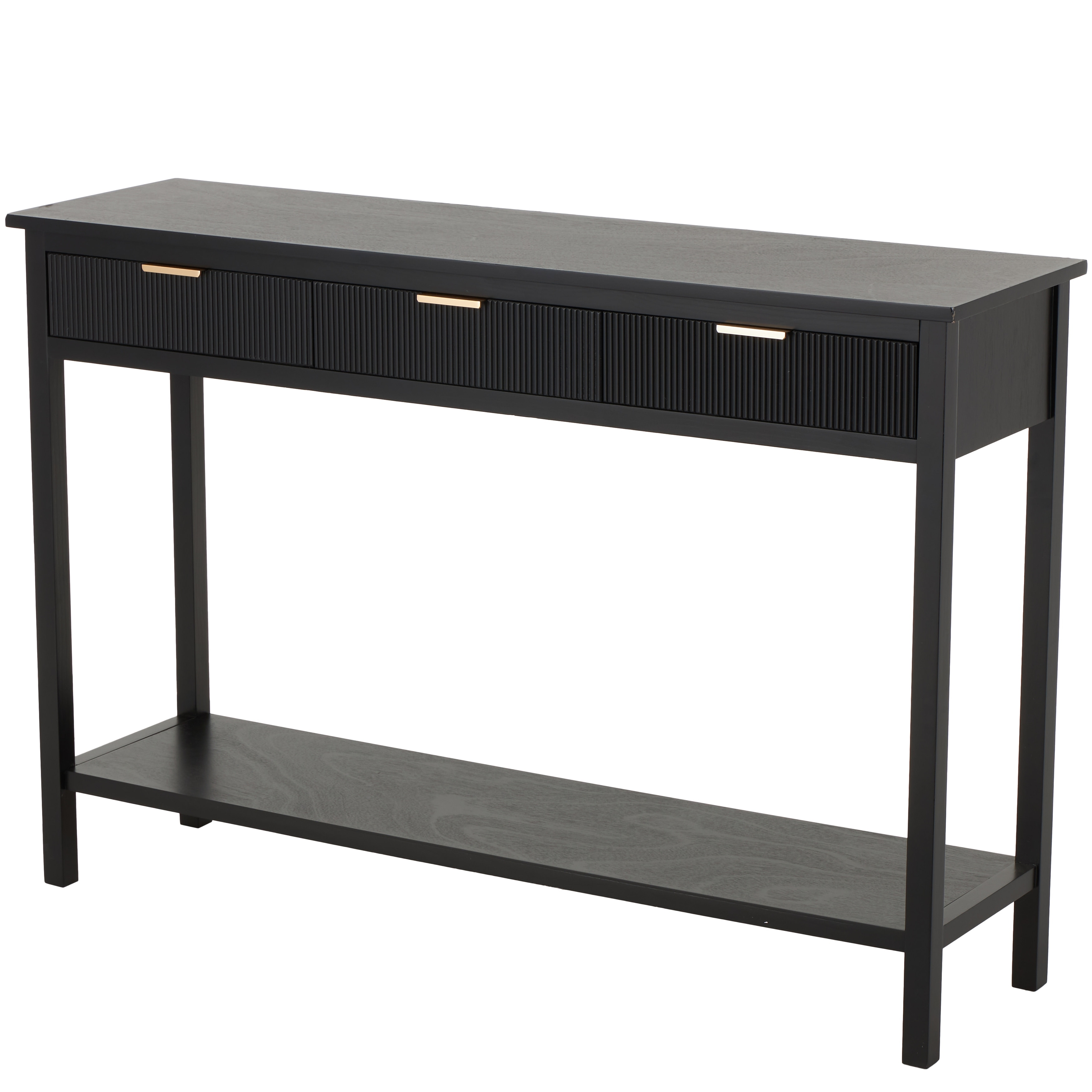 Wooden Handmade 3 Drawers Living Room Console Table with Gold Handles - Black - Roche River Decor