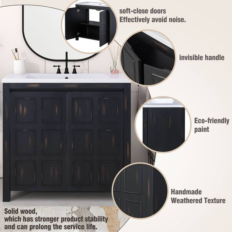 24"/36" Antique Finish Bathroom Vanity Cabinet with Ceramic Sink