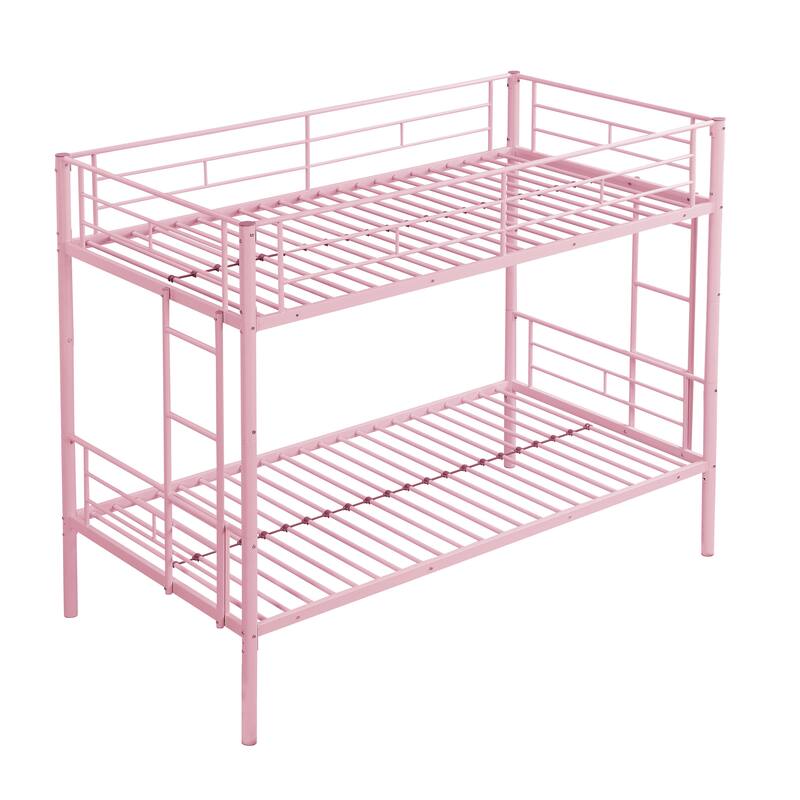 Pink Twin Over Twin Metal Bunk Bed with Sturdy Steel Frame, Easy Assembly, No Box Spring Needed