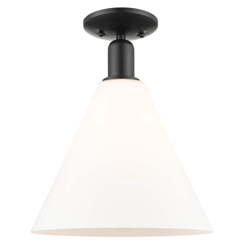 Innovations Lighting 716-1C-15-12 Berkshire Glass Semi-Flush Berkshire - Matte Black / Matte White