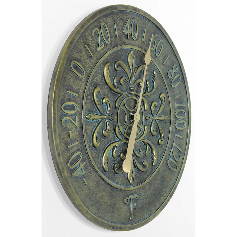 Blanc Fleur Outdoor Decorative Round 15 inch Wall Thermometer by Infinity Instruments - 15 x 1.38 x 15