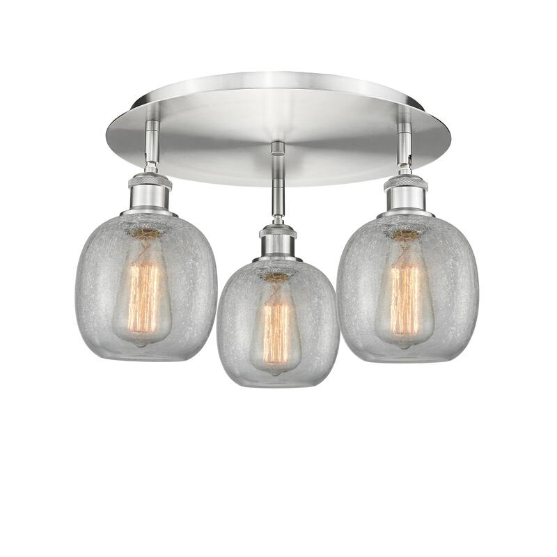 Innovations Lighting Belfast - 3 Light 18" Flush Mount - Satin Nickel/Clear Crackle