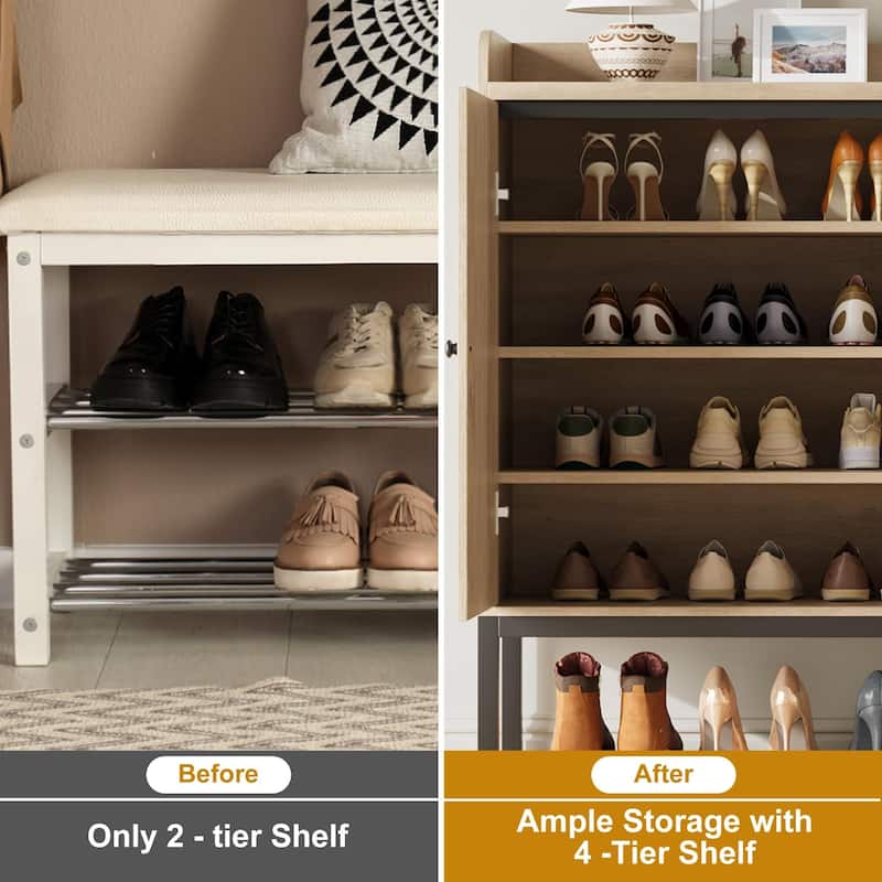 Rattan 3-Door Shoe Cabinet with Adjustable Shelves