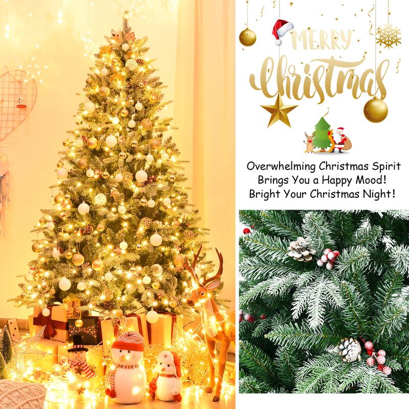 Gymax 6.5FT Pre-lit Pine Christmas Tree Snow Flocked Decoration Tree - See Details
