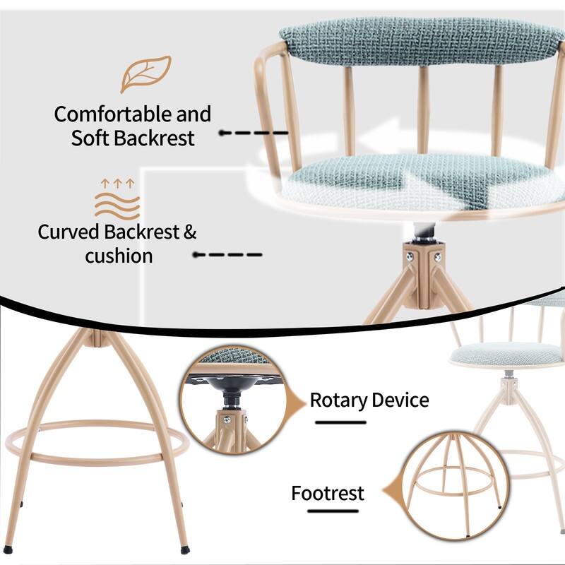 Blue Snow Linen Fabric Swivel Bar Stool with Wooden Legs - N/A