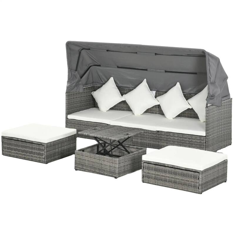 4PCS Adjustable Canopy Outdoor Rattan Sofa Set,Adjustable Coffee Table