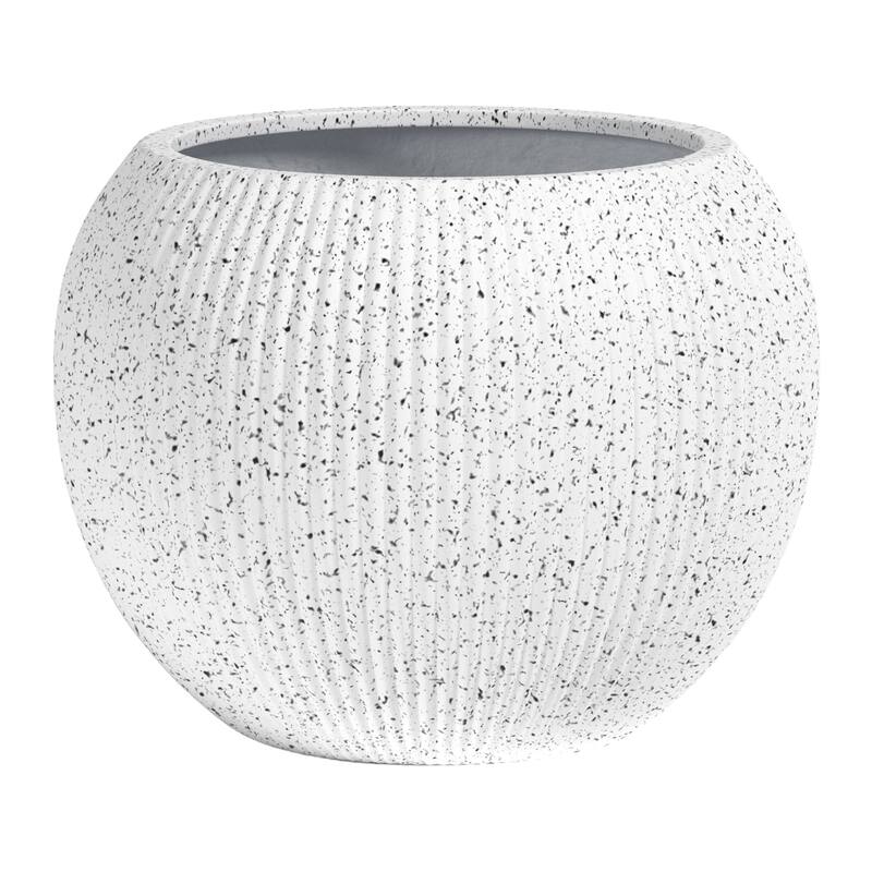 DTY Signature Mount Sherman 1-Piece Fiberstone Planter for Indoor/Outdoor - Medium - Ribbed White