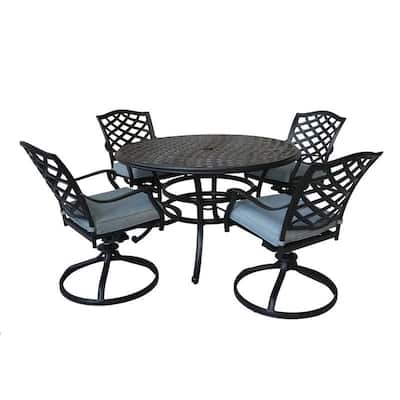 Torino Aluminum 5 Piece Round Dining Set with 4 Swivel Rockers