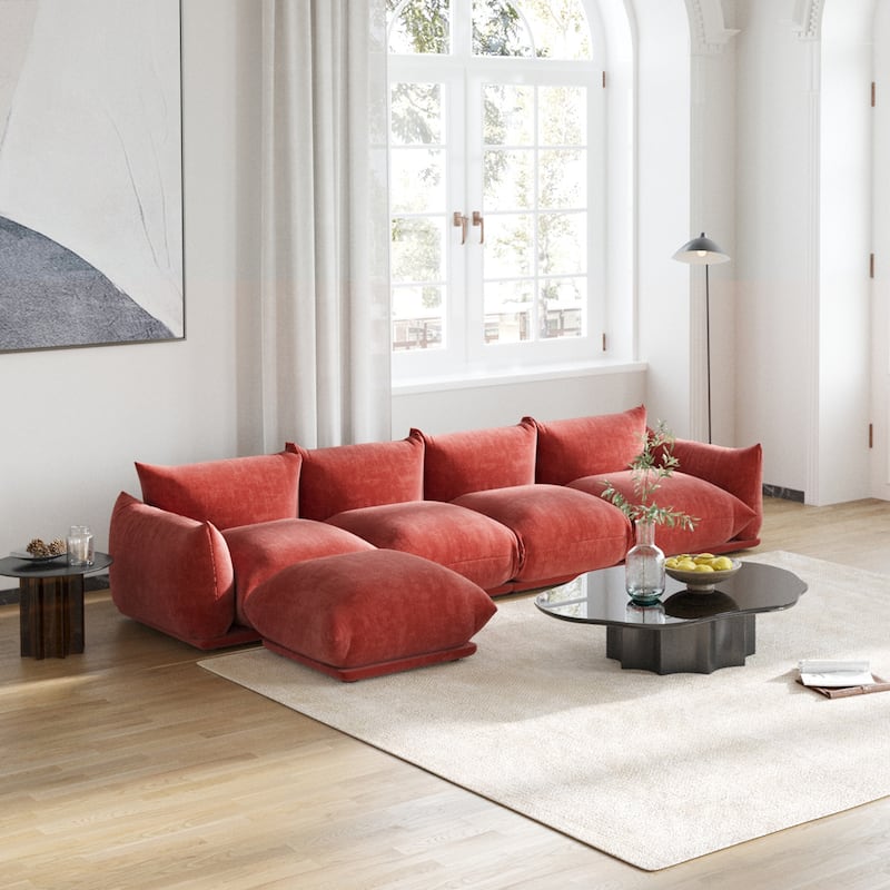 130.7" Modern Modular Sectional Sofa, L-Shape Sectional Sofa with Ottoman for Living Room - Orange