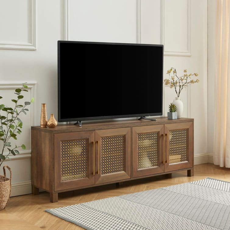 69.5'' Wood TV Stand Media Console Entertainment Center - Rustic Oak