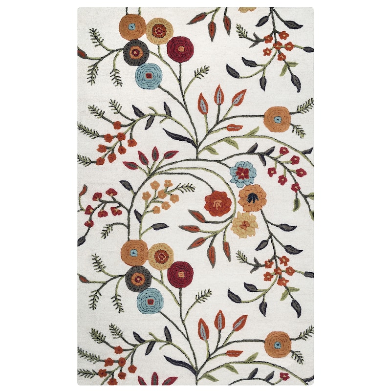 Alora Decor Cascade Neutral Ivory Floral Hand-tufted Wool Blend Rug - 6'6" x 9'6" Rectangle - Ivory