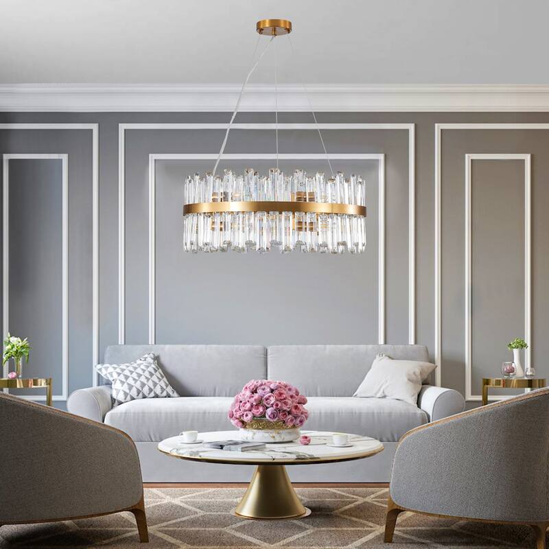 Round Bedroom Decorative Light with Metal Frame, Dining Room Crystal Chandelier, 12 Light Pendant Ceiling Light Fixture