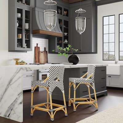 Creanly 25.25"H Seat Rattan Counter Stool with Back