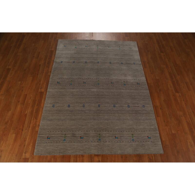 Gabbeh Modern Area Rug Handmade Grey Tribal Wool Carpet - 5'3" x 7'6"