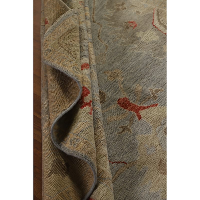 Hand Knotted Oriental 100% Wool Carpet Transitional All-Over Navy Blue & Blues Oushak Area Rug - 8' 8'' X 5' 11''