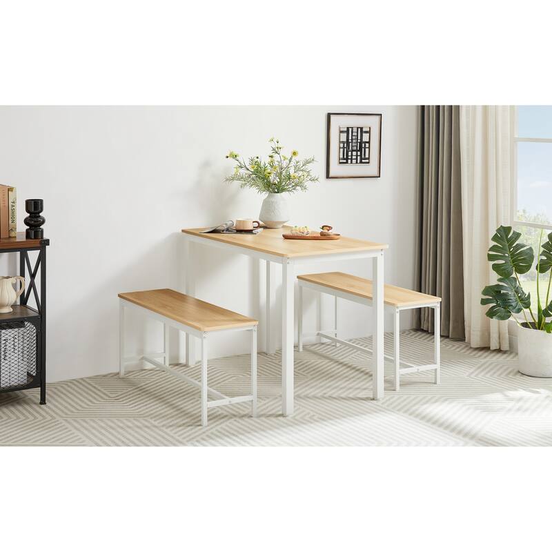 Dining Table Set, Bar Table with 2 Dining Benches, Kitchen Table Counter with Chairs, for Kitchen Breakfast Table