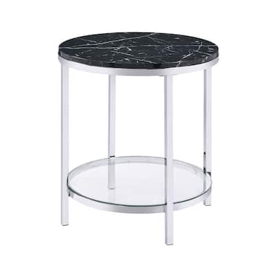 ACME Virlana Round End Table in Black and Chrome