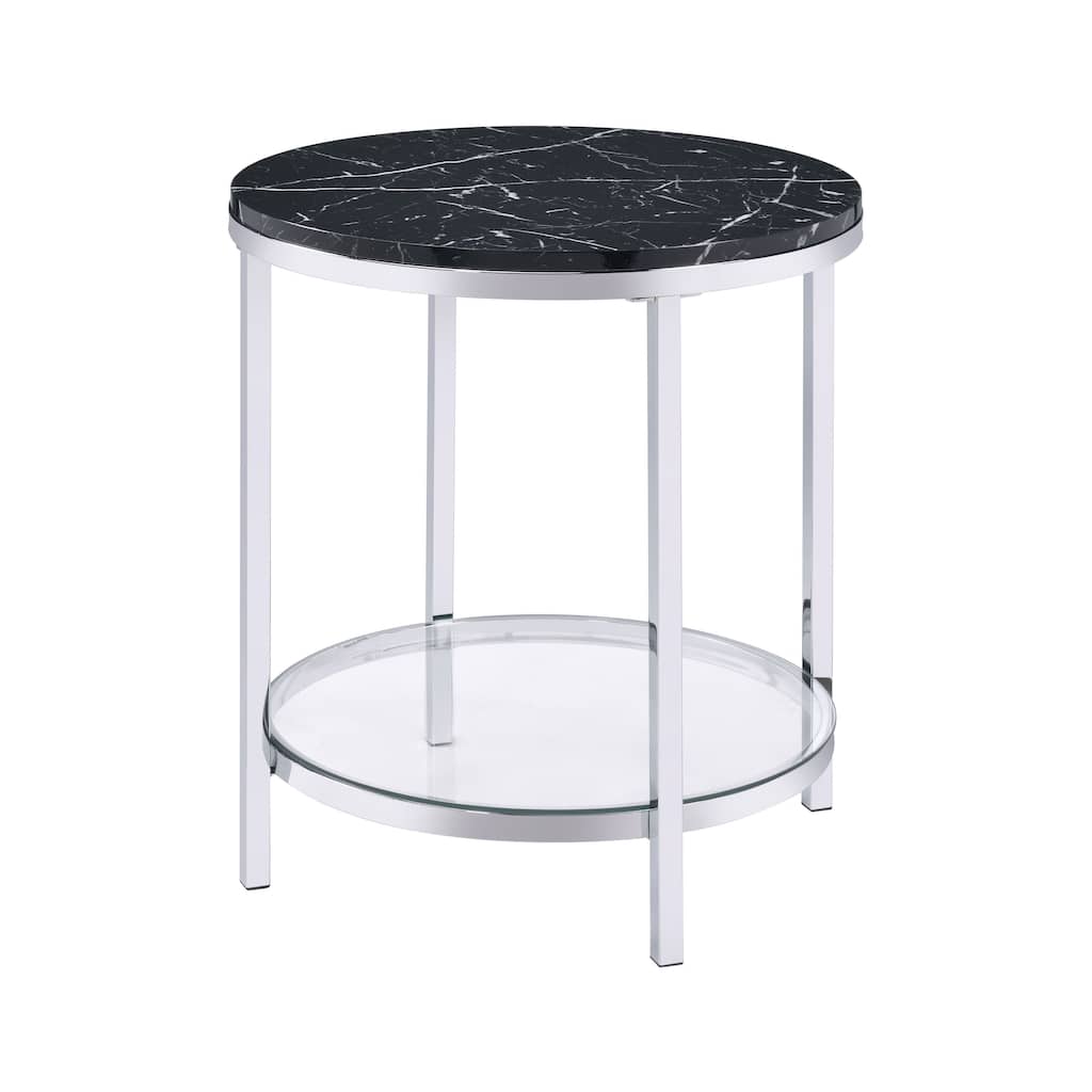 ACME Virlana Round End Table in Black and Chrome