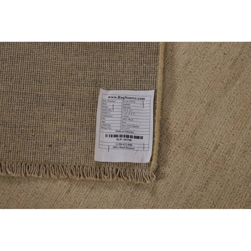 Gabbeh Modern Rug Handmade Beige Solid Wool Carpet - 4'2" x 5'10"