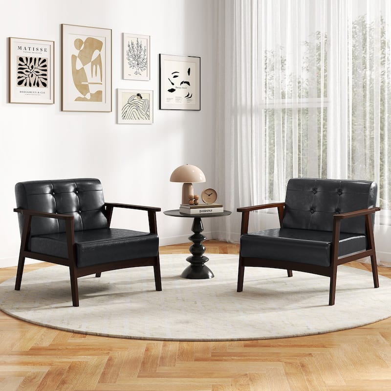 Costway 2PCS Accent Chair Button Tufted Mid-century Modern Lounge - See Details
