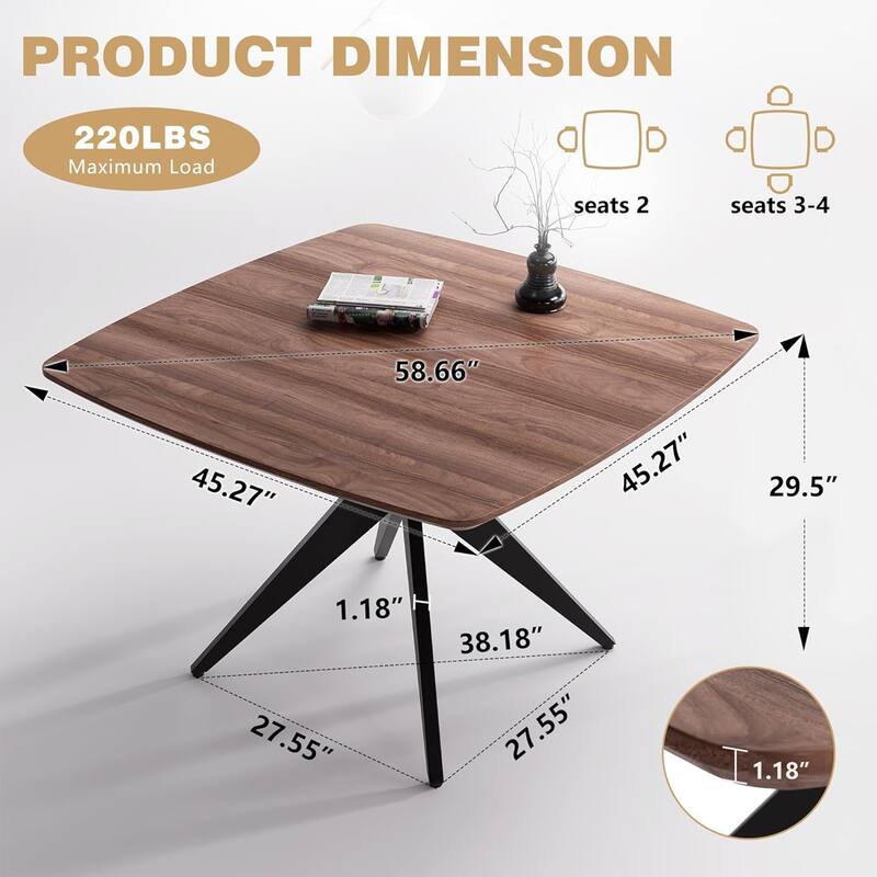 Modern Square Dining Table for 2-4, Small Kitchen Table with Metal Legs