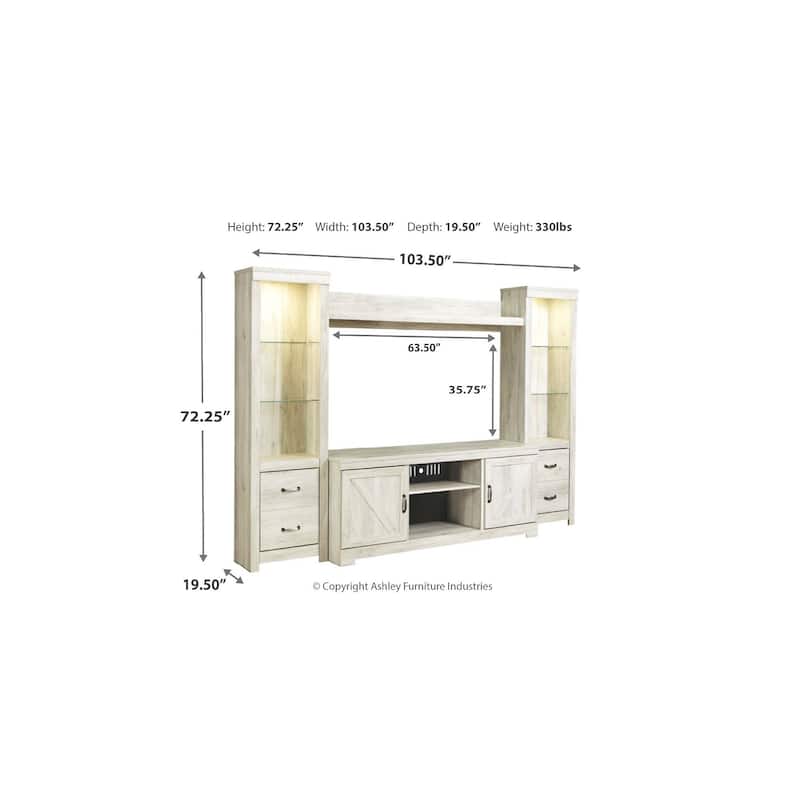 Signature Design by Ashley Bellaby Whitewash 4-Piece Entertainment Center - 103.5"W x 19.5"D x 72.25"H