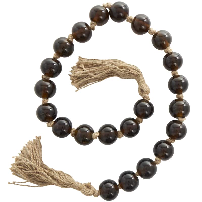Glass Handmade Round Beaded Garland with Tassel with Knotted Brown Jute - Roche River Decor - Dark Brown - 45"L