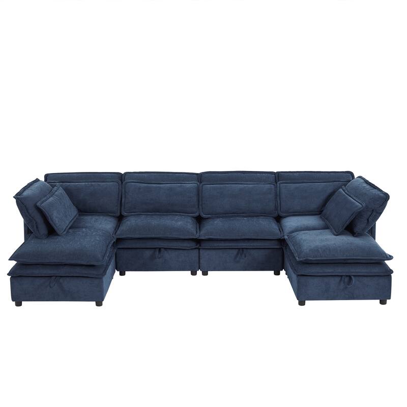 124.4" Polyester U-Shaped Modular Sleeper Sofa with Storage & Double-Layer Cushions