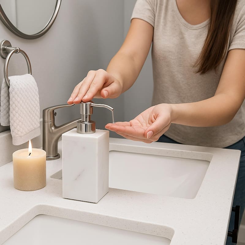 Creative Home Off-White Marble Liquid Soap Dispenser, Lotion Dispenser