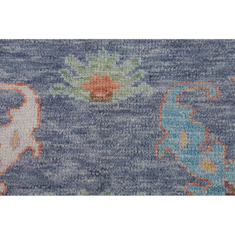 All-Over Blue Floral Oushak Indian Area Rug Hand-Knotted Wool Carpet - 7'11" X 9'9"