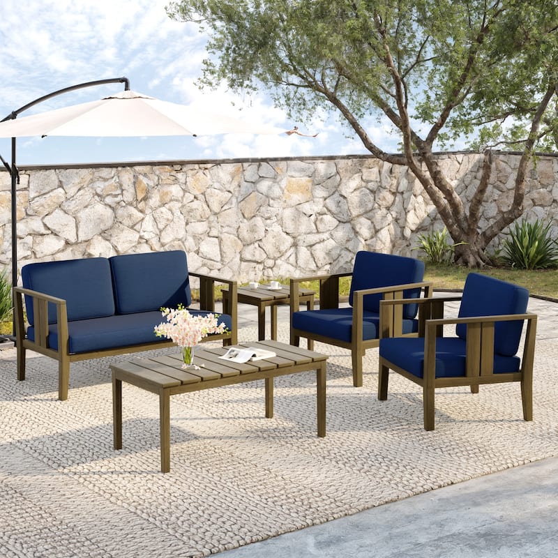 5-Piece Teak Wood Outdoor Conversation Set