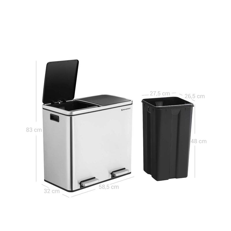 SONGMICS Dual Trash Can, 12.6 Gallon Garbage Can, Stainless Steel On Sale Bed Bath & Beyond