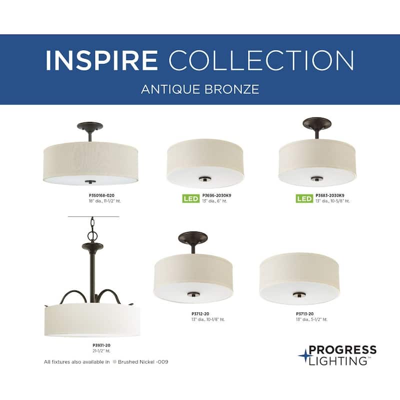 Inspire Collection Two-Light 13" Semi-Flush - 8.250" x 15.250" x 15.370" - 8.250" x 15.250" x 15.370"