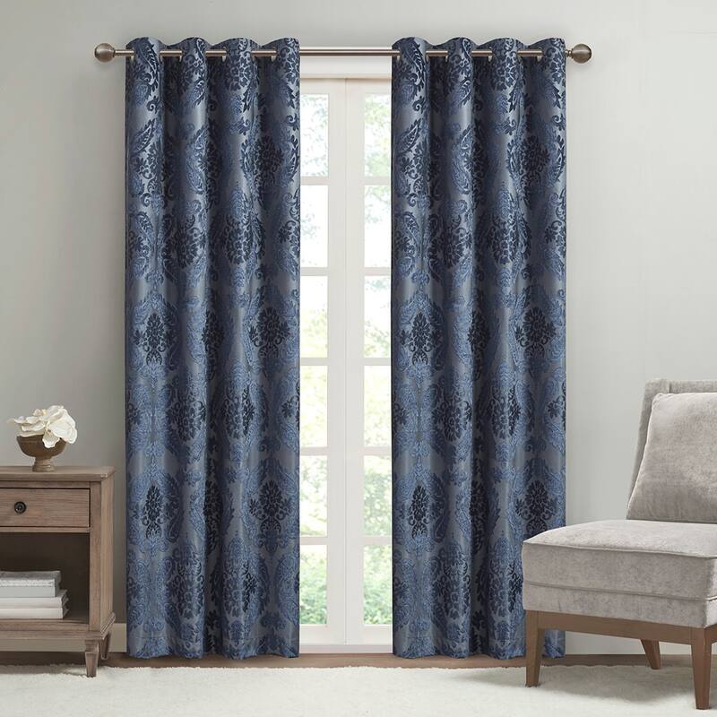 Knitted Jacquard Paisley Total Blackout Grommet Top Curtain Panel(Only 1 Pc Panel)