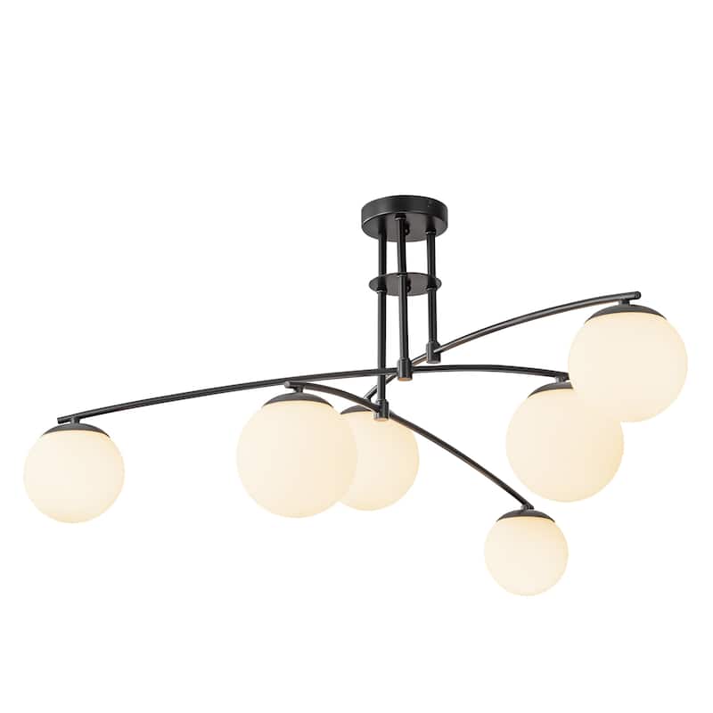 Jerricha 6-Light Modern Sputnik Linear Opal Frosted Glass Globe Bubble Semi-Flush Mount Light
